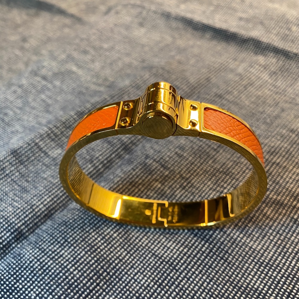 Authentic Herms Orange Hinged Bangle Bracelet - image 7